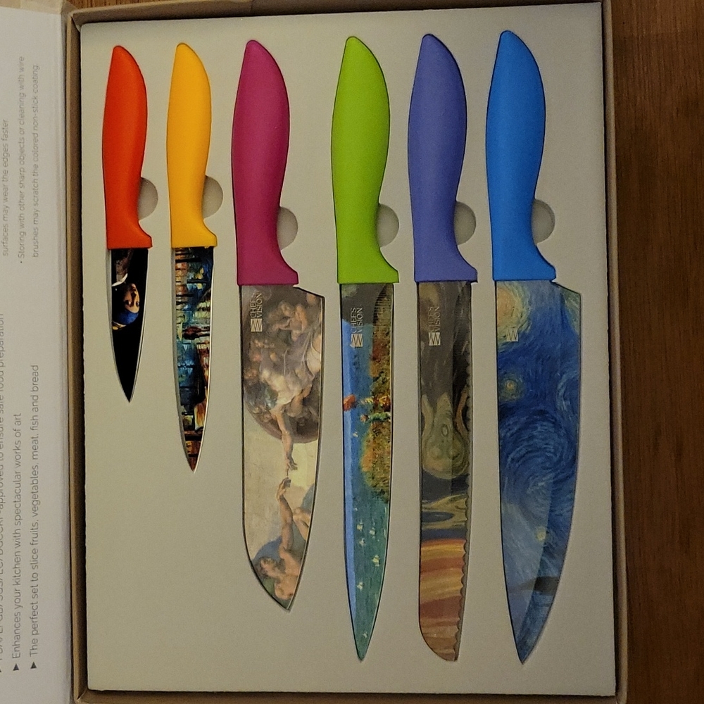 Chef's Vision Masterpiece 6 pc color knife set art lovers stainless steel New… - Picture 4 of 9